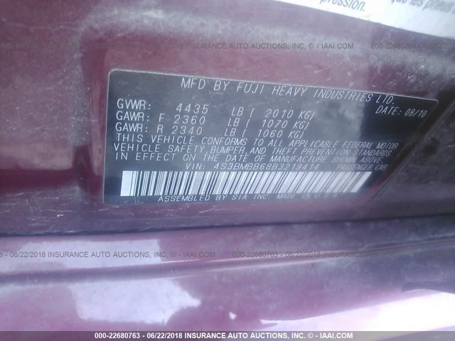 4S3BMBB68B3219414 - 2011 SUBARU LEGACY 2.5I PREMIUM RED photo 9