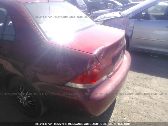 JA3AJ26EX4U015876 - 2004 MITSUBISHI LANCER ES RED photo 6