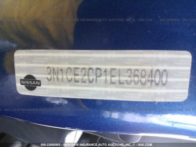 3N1CE2CP1EL368400 - 2014 NISSAN VERSA NOTE S/S PLUS/SV/SL BLUE photo 9