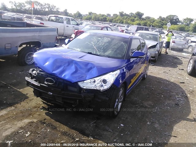 KMHTC6AE0DU175697 - 2013 HYUNDAI VELOSTER TURBO BLUE photo 2