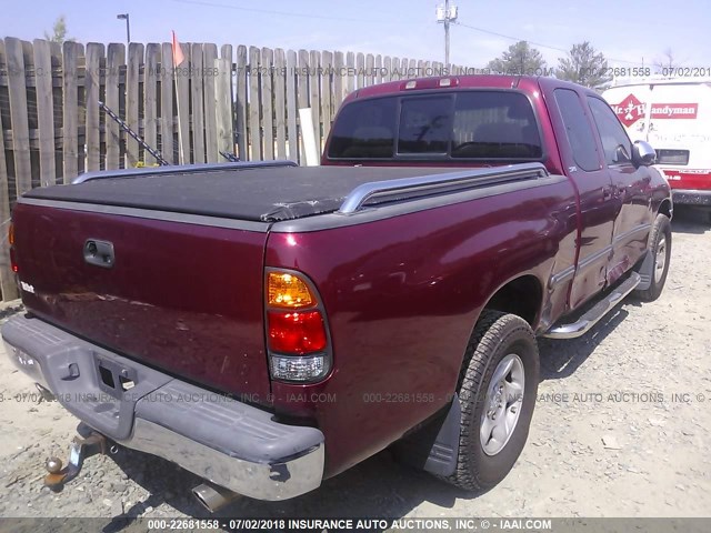 5TBRN34161S214799 - 2001 TOYOTA TUNDRA ACCESS CAB SR5 RED photo 4