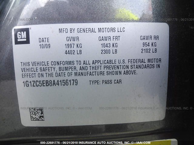 1G1ZC5EB8A4156179 - 2010 CHEVROLET MALIBU 1LT 灰色 照片 9