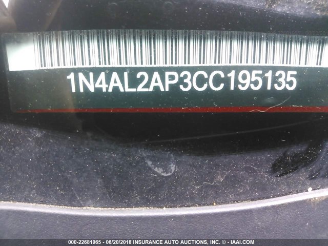 1N4AL2AP3CC195135 - 2012 NISSAN ALTIMA S BURGUNDY photo 9