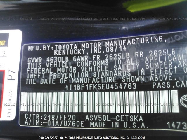 4T1BF1FK5EU454763 - 2014 TOYOTA CAMRY L/SE/LE/XLE Qara foto 9