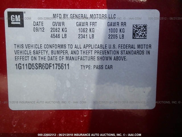1G11D5SR6DF175611 - 2013 CHEVROLET MALIBU 1LT RED photo 9