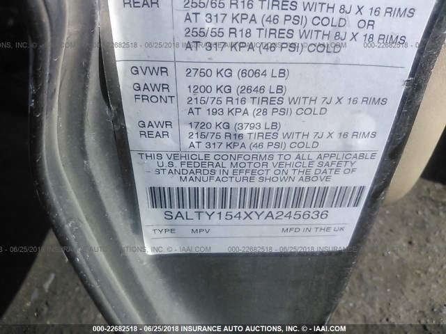 SALTY154XYA245636 - 2000 LAND ROVER DISCOVERY II  შავი ფოტო 9