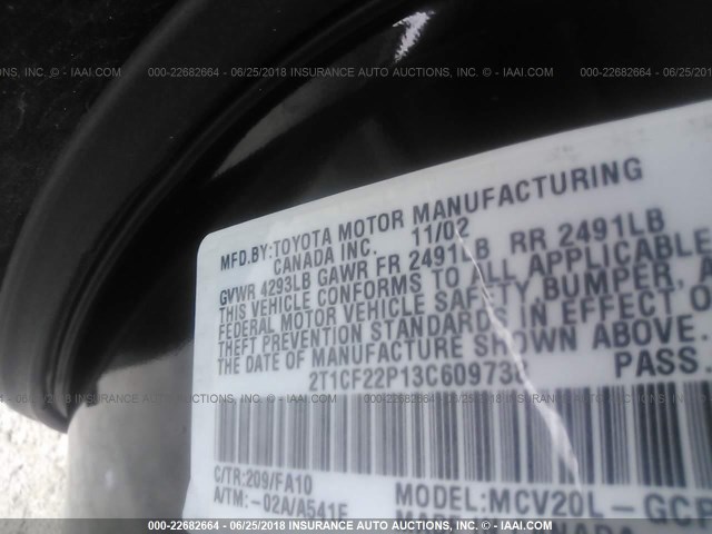 2T1CF22P13C609738 - 2003 TOYOTA CAMRY SOLARA SE/SLE შავი ფოტო 9