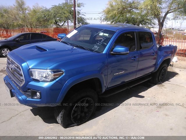 3TMCZ5AN1GM005399 - 2016 TOYOTA TACOMA DBL CAB/SR/SR5/TRD SPT/OR BLUE photo 2