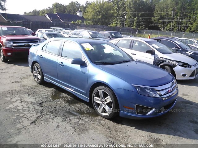 3FAHP0KC9AR242802 - 2010 FORD FUSION SPORT BLUE photo 1