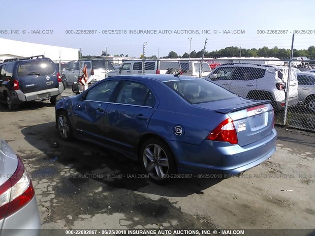 3FAHP0KC9AR242802 - 2010 FORD FUSION SPORT BLUE photo 3