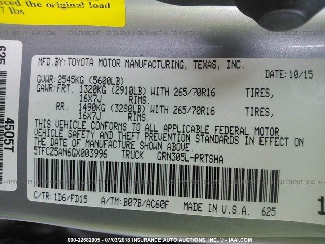5TFCZ5AN6GX003996 - 2016 TOYOTA TACOMA DBL CAB/SR/SR5/TRD SPT/OR SILVER photo 9