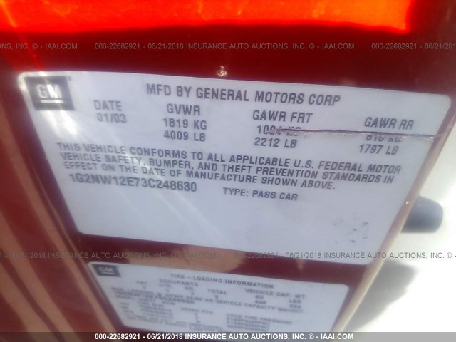 1G2NW12E73C248630 - 2003 PONTIAC GRAND AM GT RED photo 9