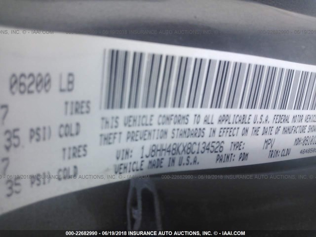 1J8HH48KX8C134526 - 2008 JEEP COMMANDER SPORT 灰色 照片 9