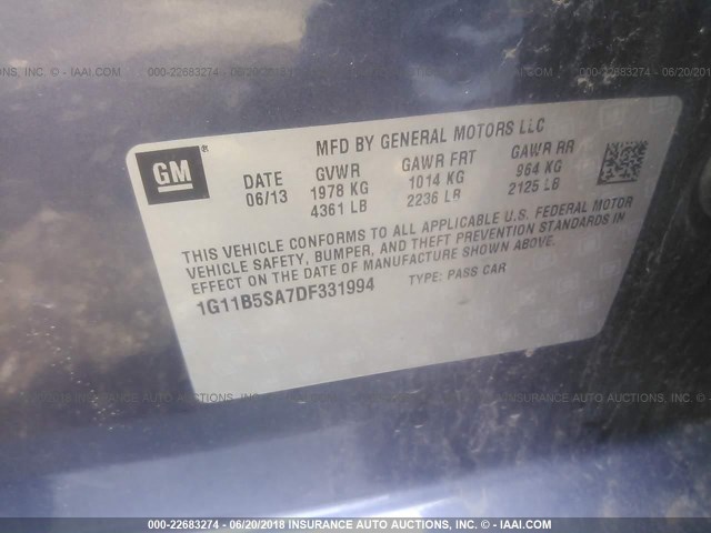 1G11B5SA7DF331994 - 2013 CHEVROLET MALIBU LS Mavi foto 9