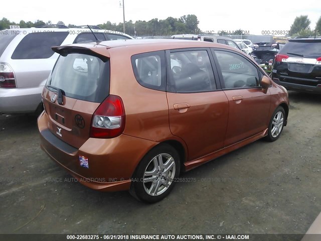 JHMGD38697S043519 - 2007 HONDA FIT S ORANGE photo 4