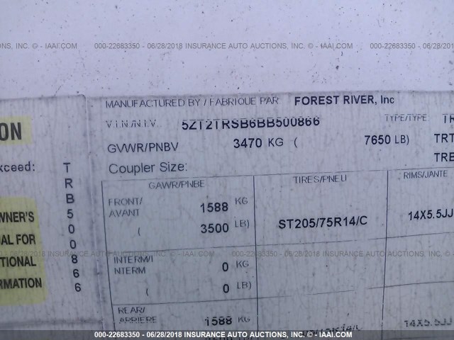 5ZT2TRSB6BB500866 - 2011 FOREST RIVER TRACER 26BHS  Krem foto 9