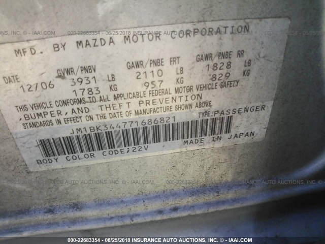 JM1BK344771686821 - 2007 MAZDA 3 HATCHBACK SILVER photo 9