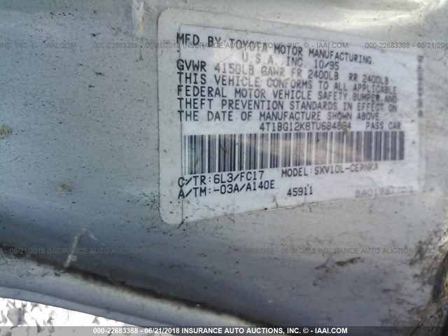 4T1BG12K8TU684894 - 1996 TOYOTA CAMRY DX/LE/XLE მწვანე ფოტო 9