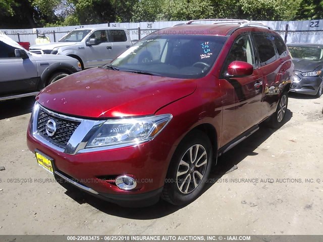5N1AR2MM4FC721685 - 2015 NISSAN PATHFINDER S/SV/SL/PLATINUM RED photo 2