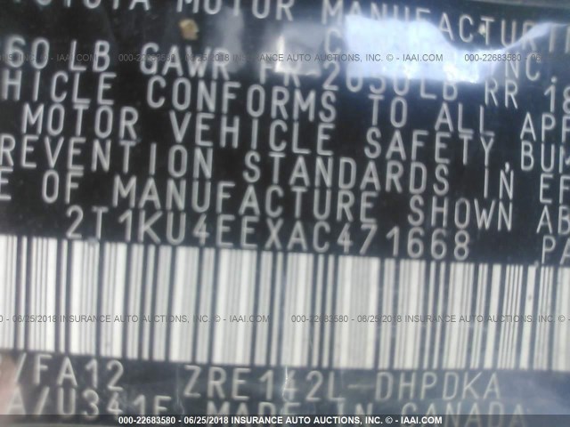 2T1KU4EEXAC471668 - 2010 TOYOTA COROLLA MATRIX  GRAY photo 9