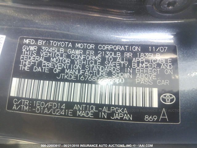 JTKDE167680258850 - 2008 TOYOTA SCION TC 黑色 照片 9