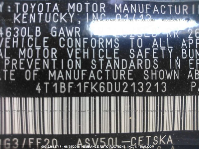 4T1BF1FK6DU213213 - 2013 TOYOTA CAMRY L/SE/LE/XLE 灰色 照片 9