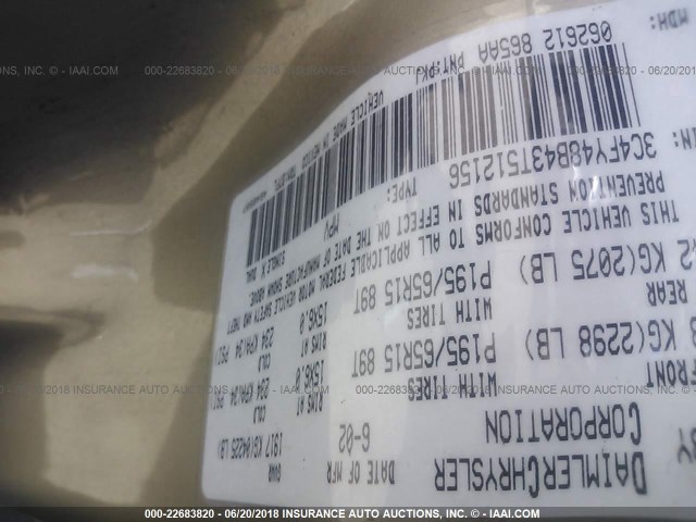 3C4FY48B43T512156 - 2003 CHRYSLER PT CRUISER CLASSIC 金色 照片 9