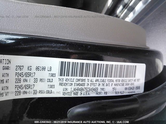 1J4HR48N75C649469 - 2005 JEEP GRAND CHEROKEE LAREDO/COLUMBIA/FREEDOM 黑色 照片 9