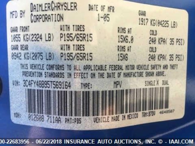 3C4FY48B95T569164 - 2005 CHRYSLER PT CRUISER BLUE photo 9