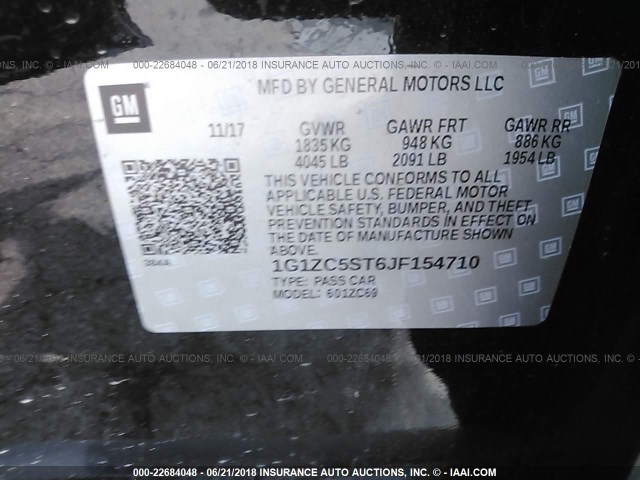 1G1ZC5ST6JF154710 - 2018 CHEVROLET MALIBU LS 黑色 照片 9