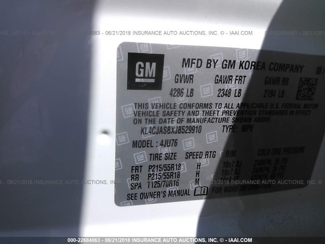 KL4CJASBXJB529910 - 2018 BUICK ENCORE PREFERRED Weiß Foto 9