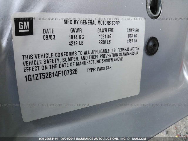 1G1ZT52814F107326 - 2004 CHEVROLET MALIBU LS SILVER photo 9