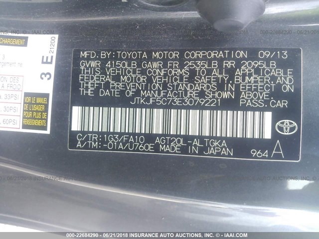 JTKJF5C73E3079221 - 2014 TOYOTA SCION TC 灰色 照片 9