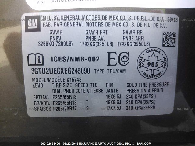 3GTU2UECXEG245090 - 2014 GMC SIERRA K1500 SLE BROWN photo 9