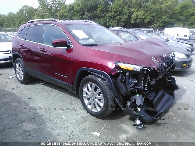 1C4PJMDS0GW131452 - 2016 JEEP CHEROKEE LIMITED RED photo 1