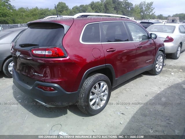 1C4PJMDS0GW131452 - 2016 JEEP CHEROKEE LIMITED RED photo 4