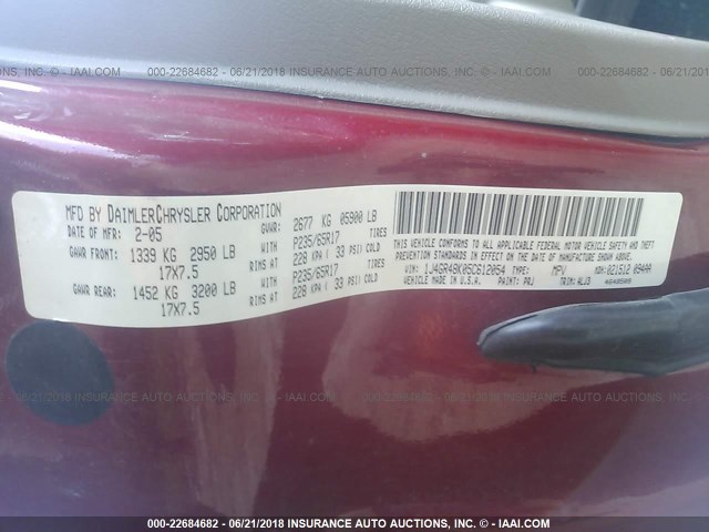 1J4GR48K05C612054 - 2005 JEEP GRAND CHEROKEE LAREDO/COLUMBIA/FREEDOM 红色 照片 9