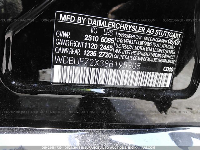 WDBUF72X38B195805 - 2008 MERCEDES-BENZ E 550 BLACK photo 9