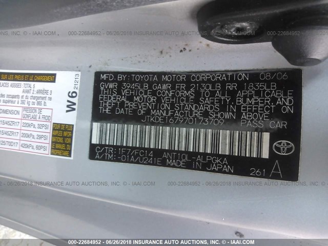 JTKDE167970173709 - 2007 TOYOTA SCION TC 银色 照片 9