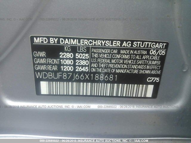 WDBUF87J66X188681 - 2006 MERCEDES-BENZ E 350 4MATIC SILVER photo 9