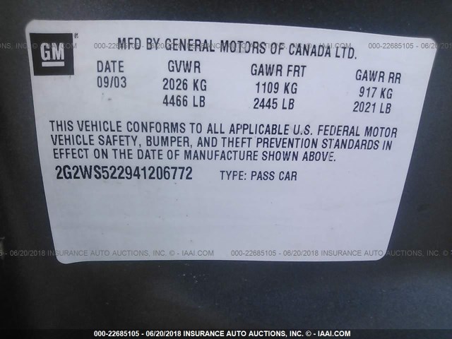 2G2WS522941206772 - 2004 PONTIAC GRAND PRIX GT2 GRAY photo 9