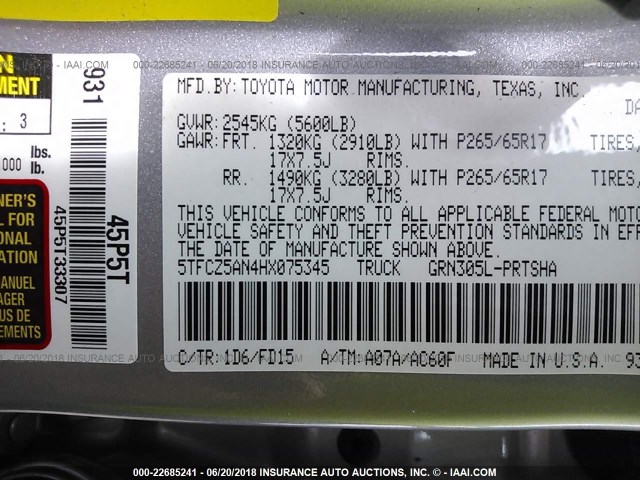 5TFCZ5AN4HX075345 - 2017 TOYOTA TACOMA DBL CAB/SR/TRDSPT/OR/PRO ვერცხლისფერი ფოტო 9