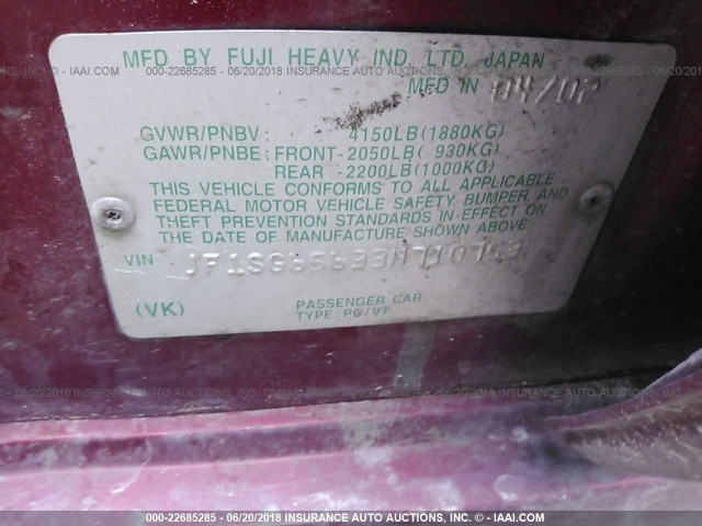 JF1SG65633H710753 - 2003 SUBARU FORESTER 2.5XS მუქწითელი ფოტო 9