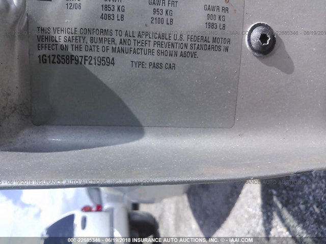 1G1ZS58F97F219594 - 2007 CHEVROLET MALIBU LS SILVER photo 9