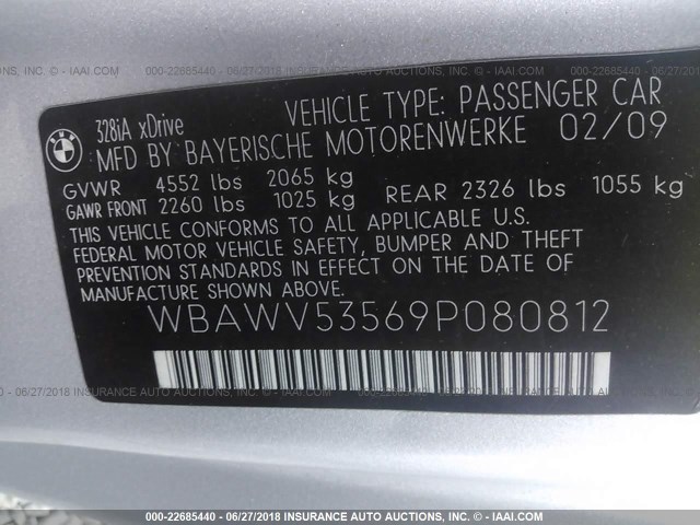 WBAWV53569P080812 - 2009 BMW 328 XI SULEV SILVER photo 9