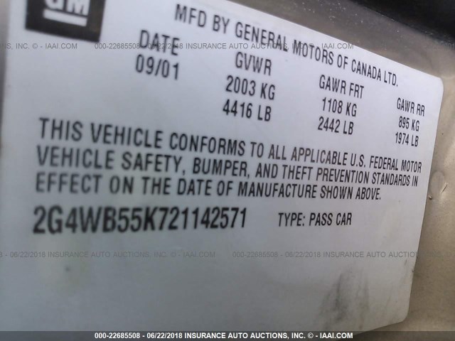 2G4WB55K721142571 - 2002 BUICK REGAL LS 棕色 照片 9