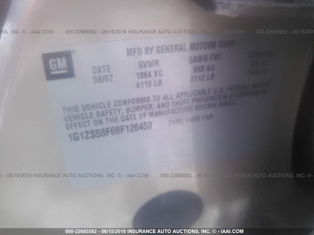 1G1ZS58F68F126453 - 2008 CHEVROLET MALIBU LS 米色 照片 9