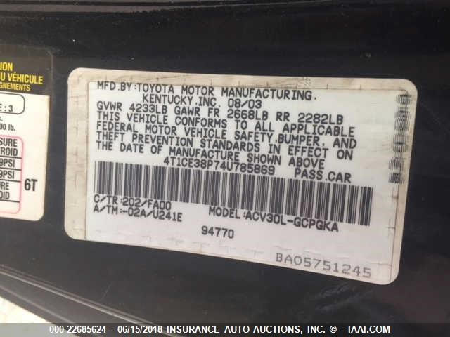 4T1CE38P74U785869 - 2004 TOYOTA CAMRY SOLARA SE/SLE უცნობი ფოტო 9