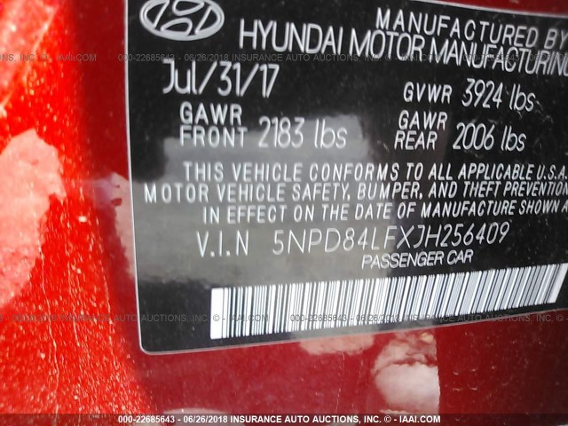 5NPD84LFXJH256409 - 2018 HYUNDAI ELANTRA SEL/VALUE/LIMITED RED photo 9