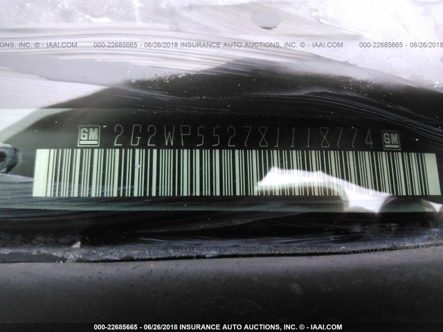 2G2WP552781118774 - 2008 PONTIAC GRAND PRIX GRAY photo 9